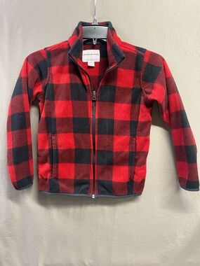 Amazon Essentials Boys Red & Black Plaid Full-Zip Fleece Jacket Size S 6-7